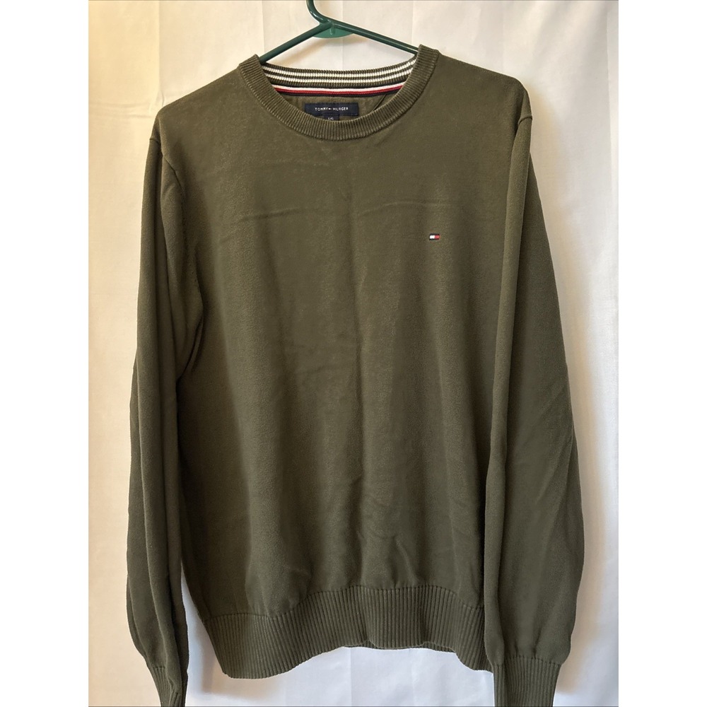 Tommy Hilfiger Green Sweater Mens Crew Neck Pullover Classic Fit L